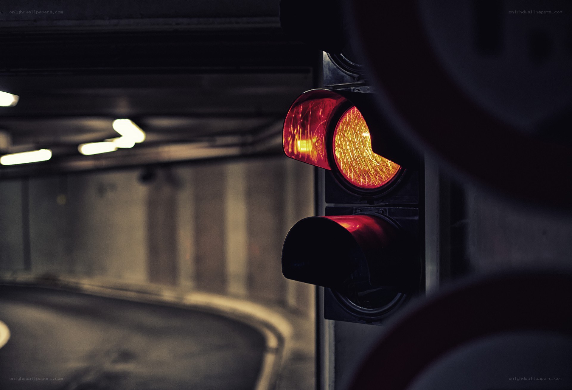 Traffic light in underground tunnel