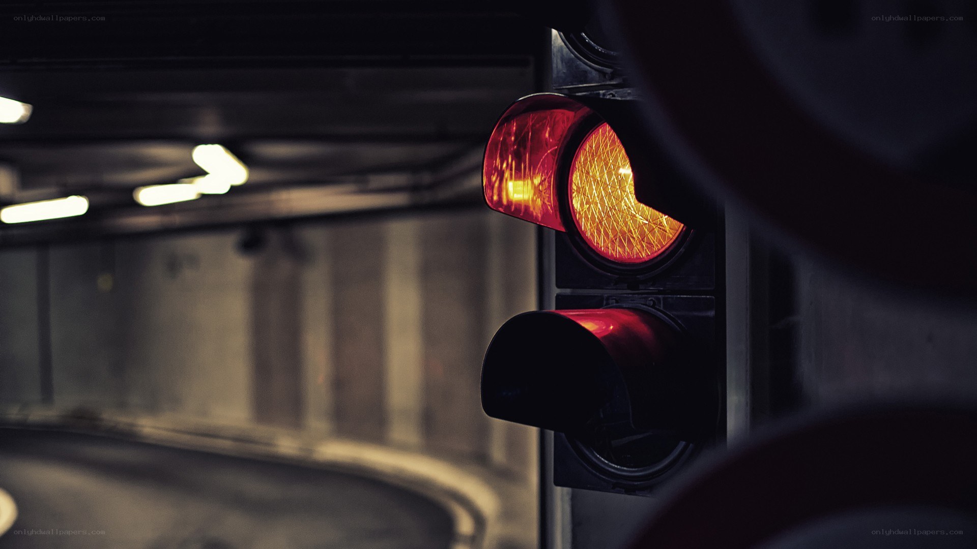 traffic light in underground tunnel