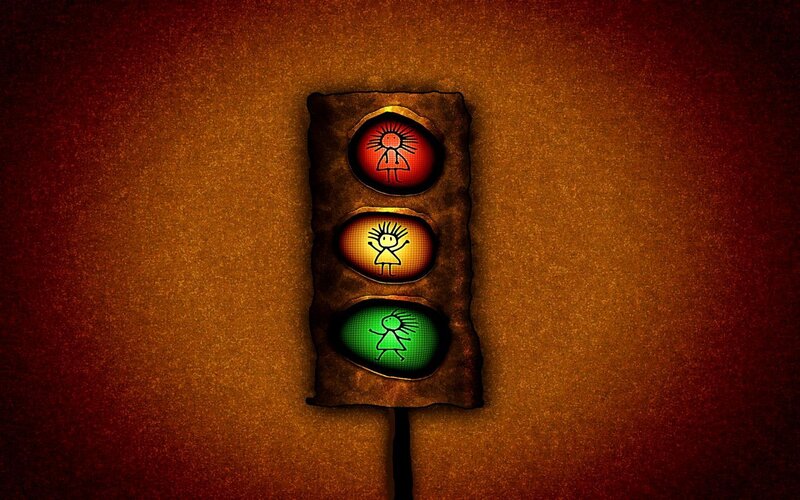 traffic light with stick figures