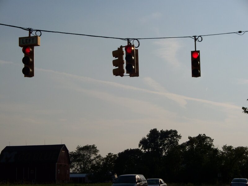 Traffic Lights at Intersection — Blue