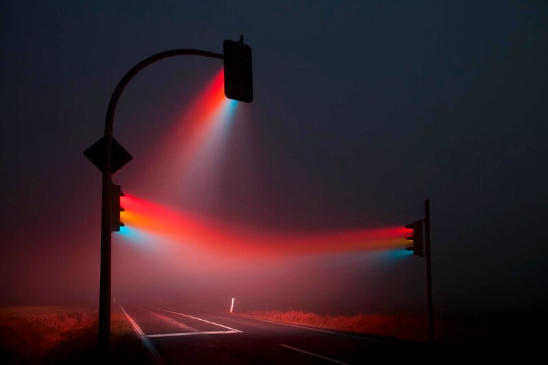 Traffic Lights on Foggy Road