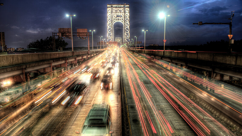 Traffic on a Bridge — Blue