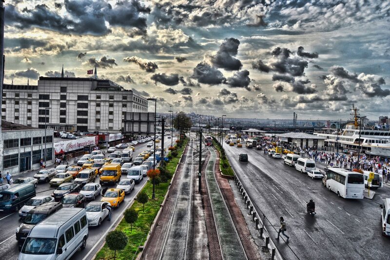 Traffic on a busy street in Istanbul