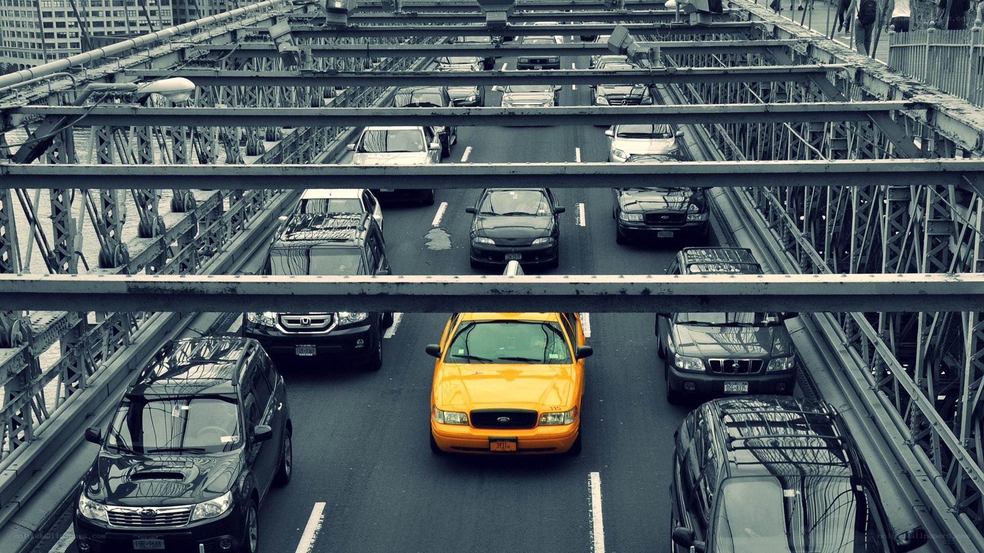 Traffic on a steel bridge