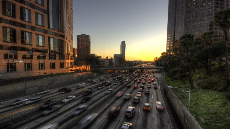 Traffic on Highway at Sunset