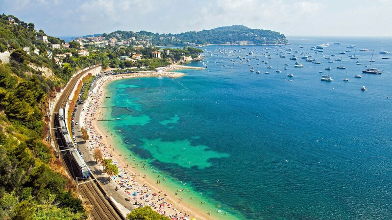 Train Along Coastal Beach