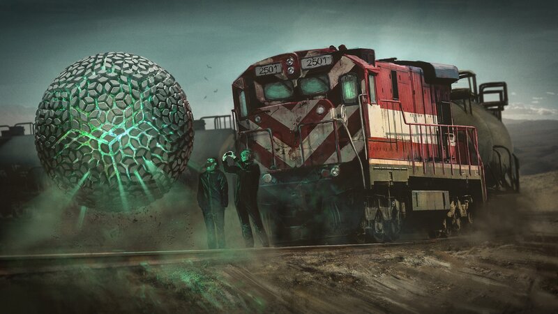 Train and Glowing Sphere
