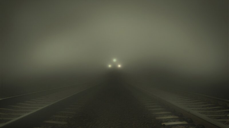 Train Approaching in Fog — Gray, Mysterious
