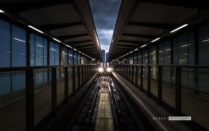 Train Approaching Station — Black, Dramatic