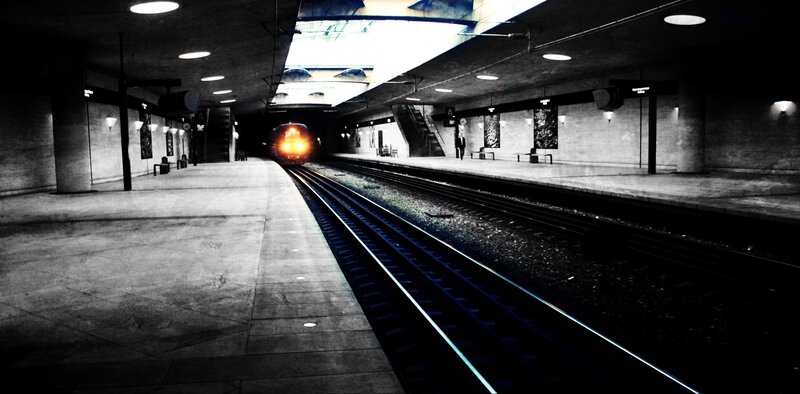 Train approaching subway station
