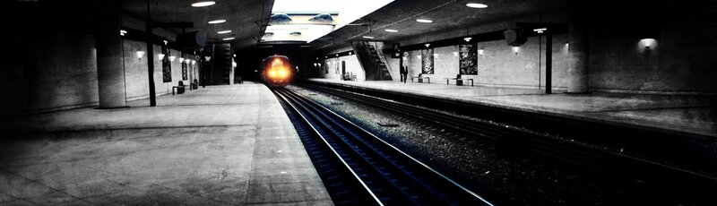 Train approaching subway station