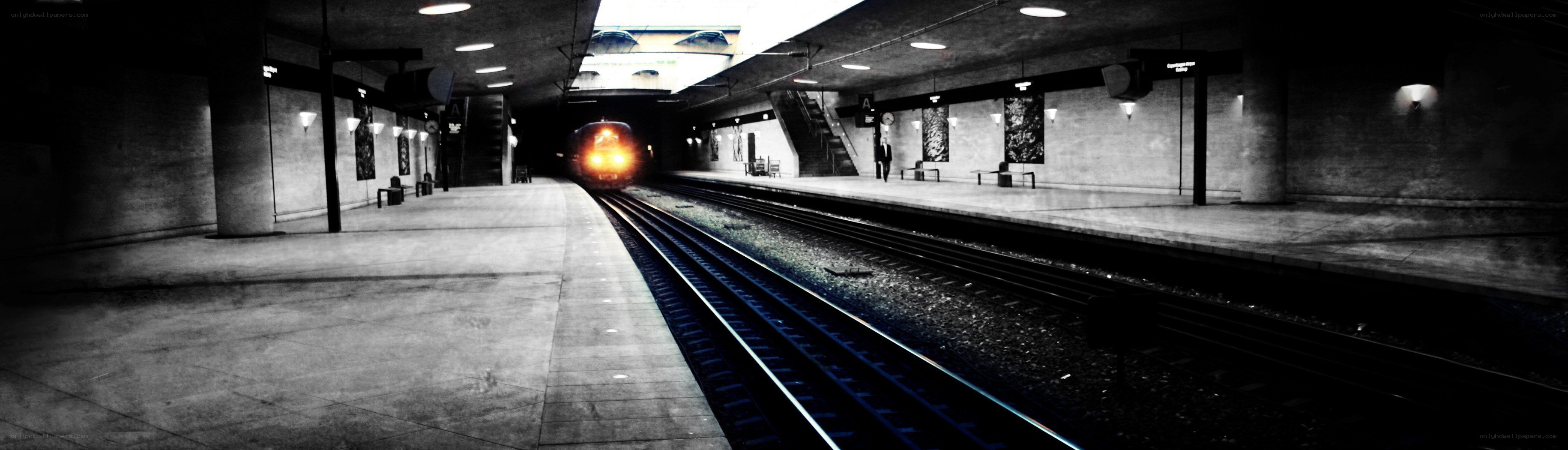 Train approaching subway station
