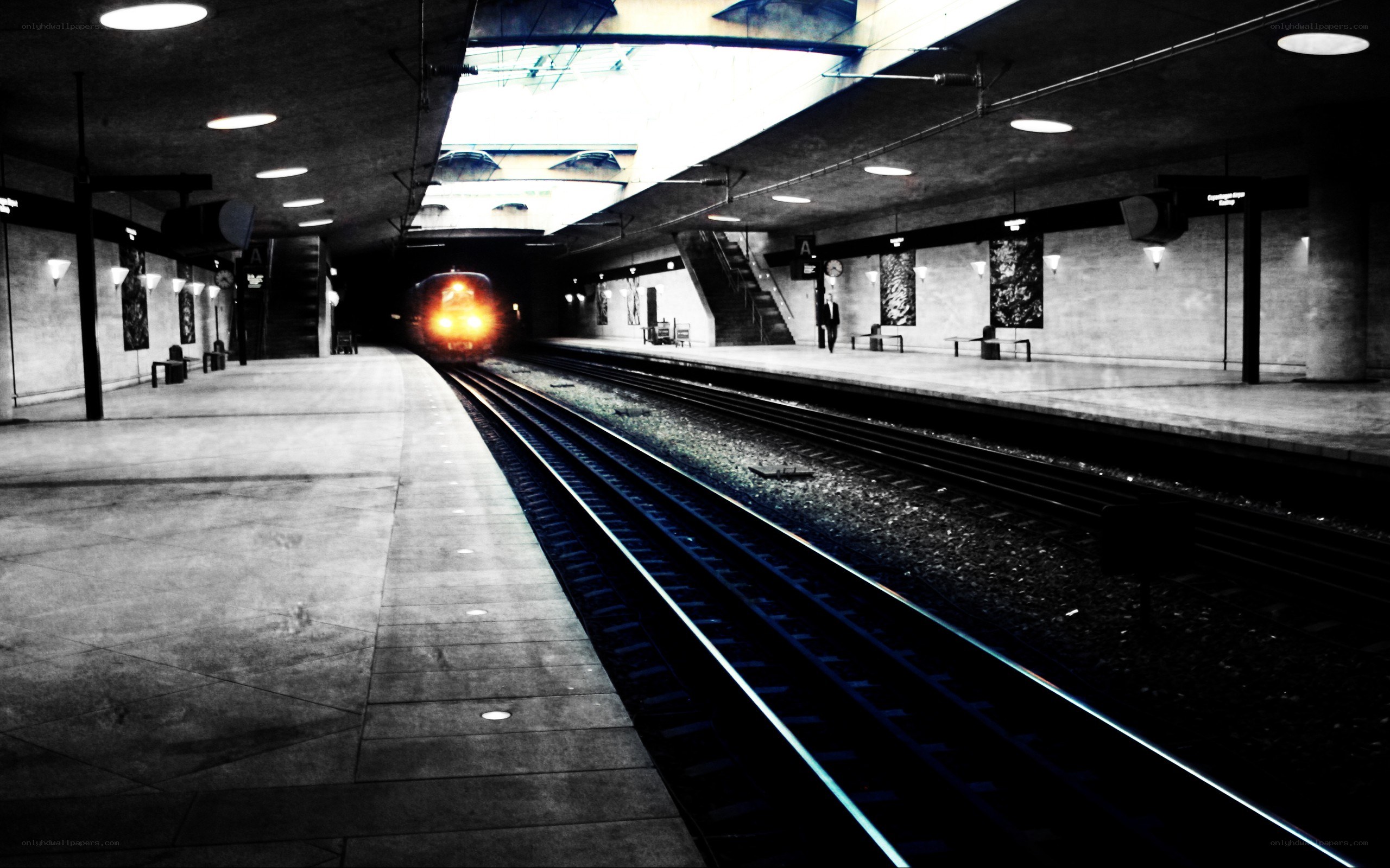 Train approaching subway station