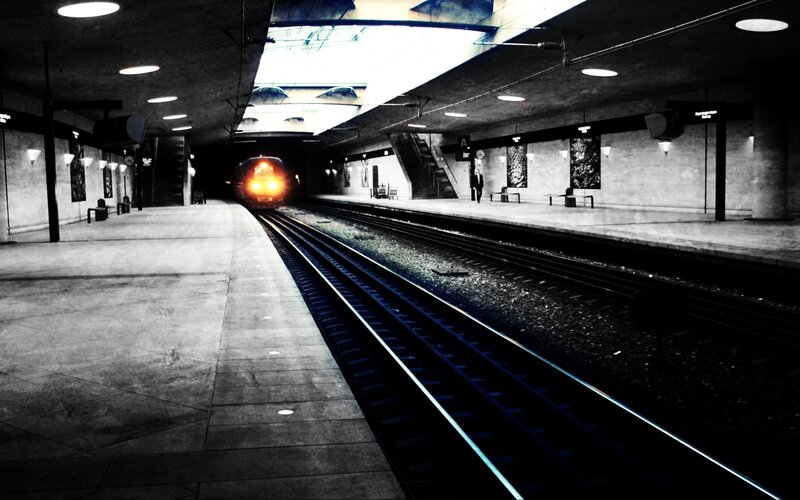 Train approaching subway station