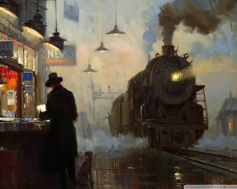 Train at a city station