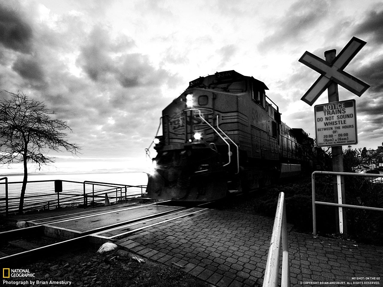 Train at a coastal crossing