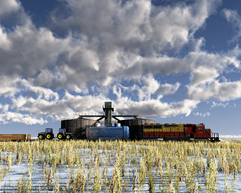 Train at a grain elevator