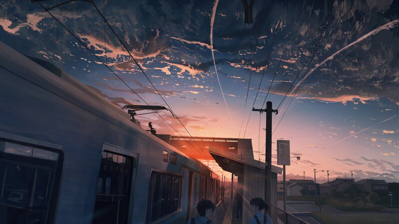 Train at a Station — Blue, Serene
