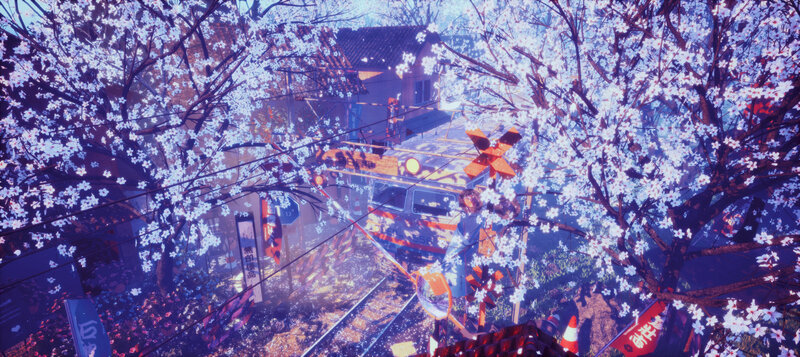 Train at Cherry Blossom Crossing