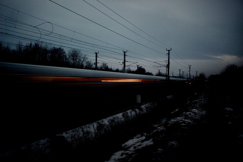 Train at dusk with motion blur