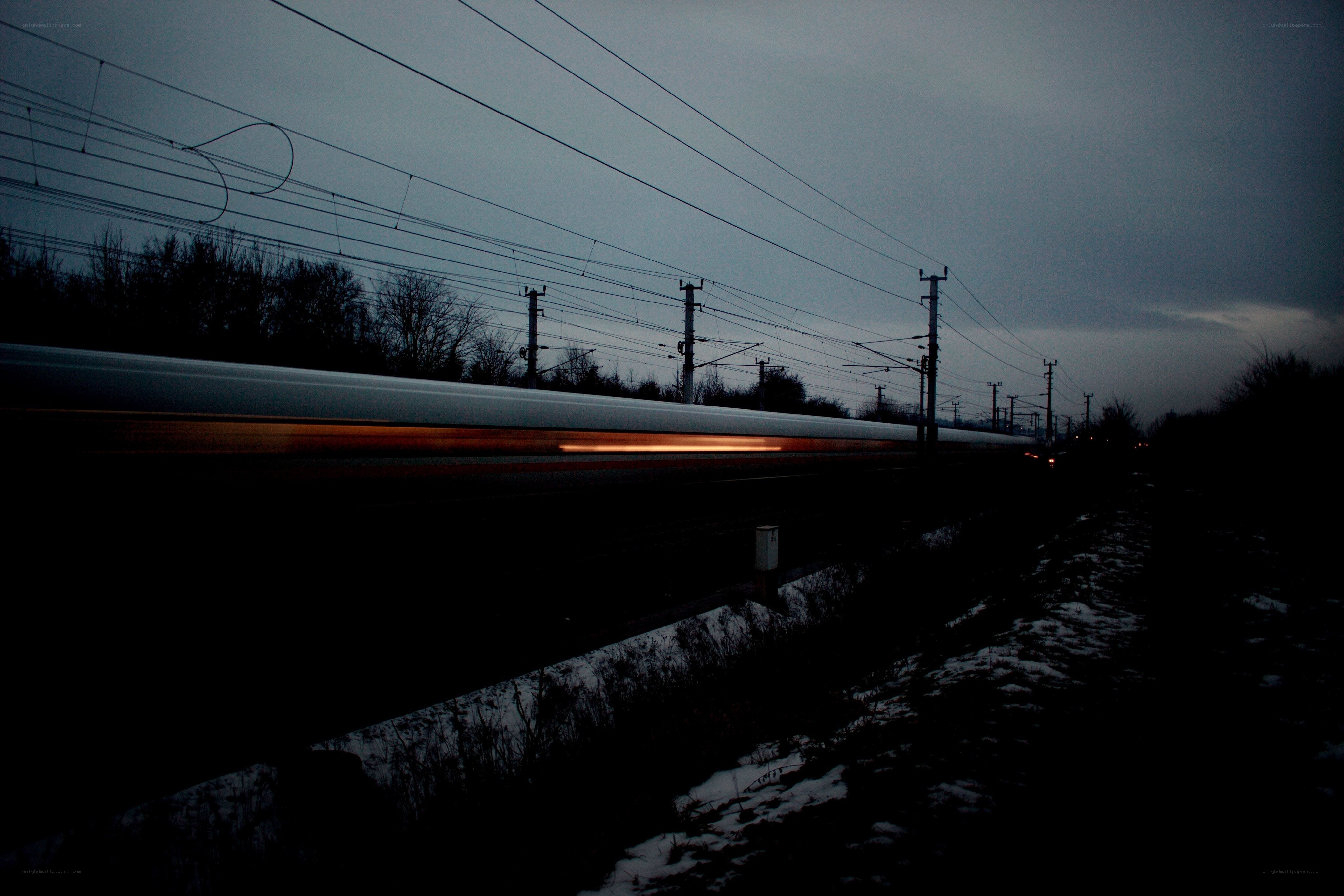 Train at dusk with motion blur