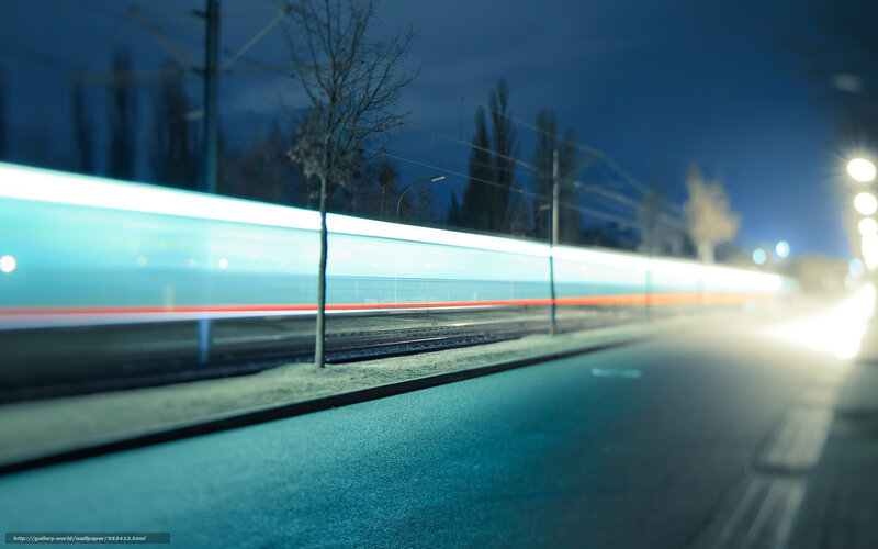 Train at Night — Blue, Calm, Photograph