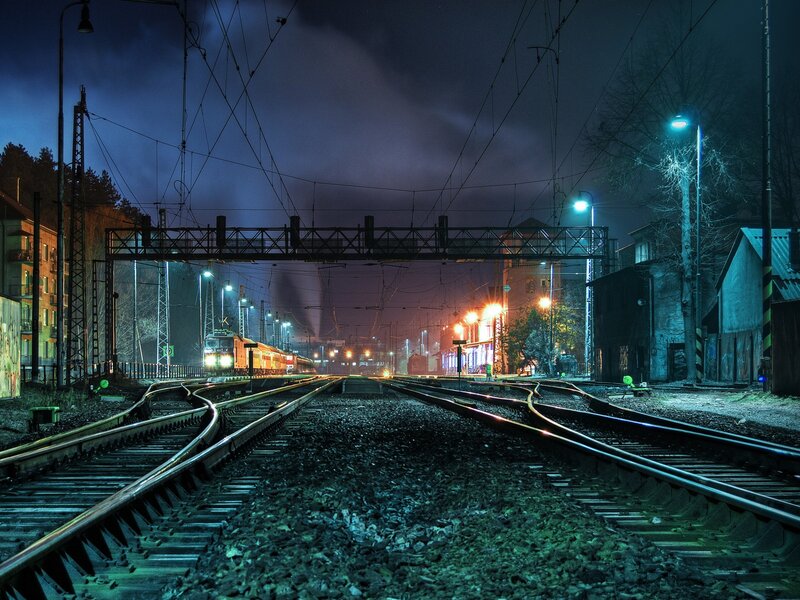 Train at Night — Blue, Dark, Photograph