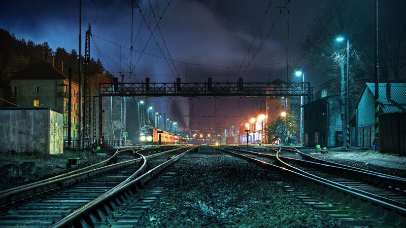 Train at Night — Blue, Dramatic, Photograph