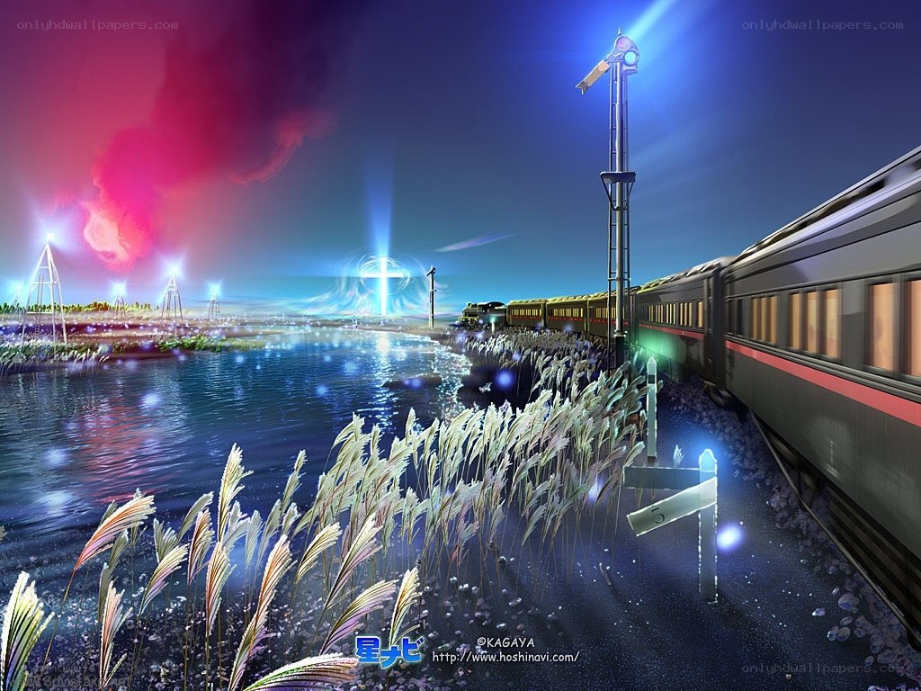 Train at night by the water