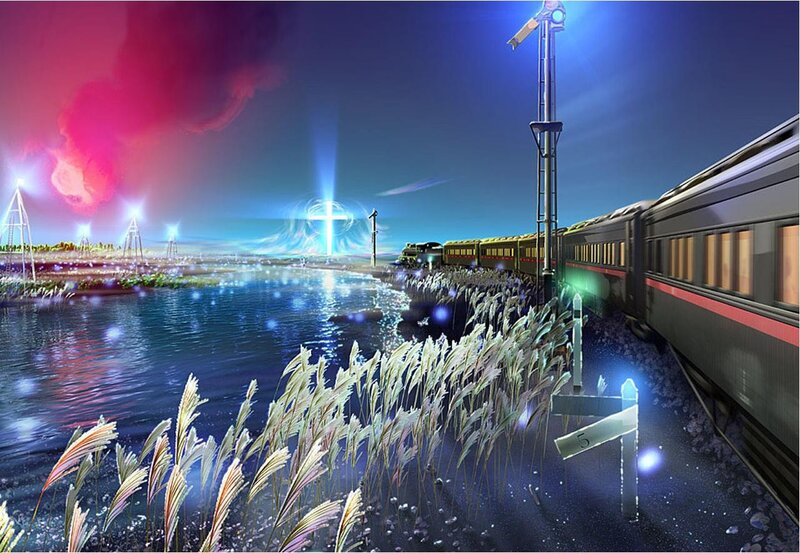 Train at night by the water