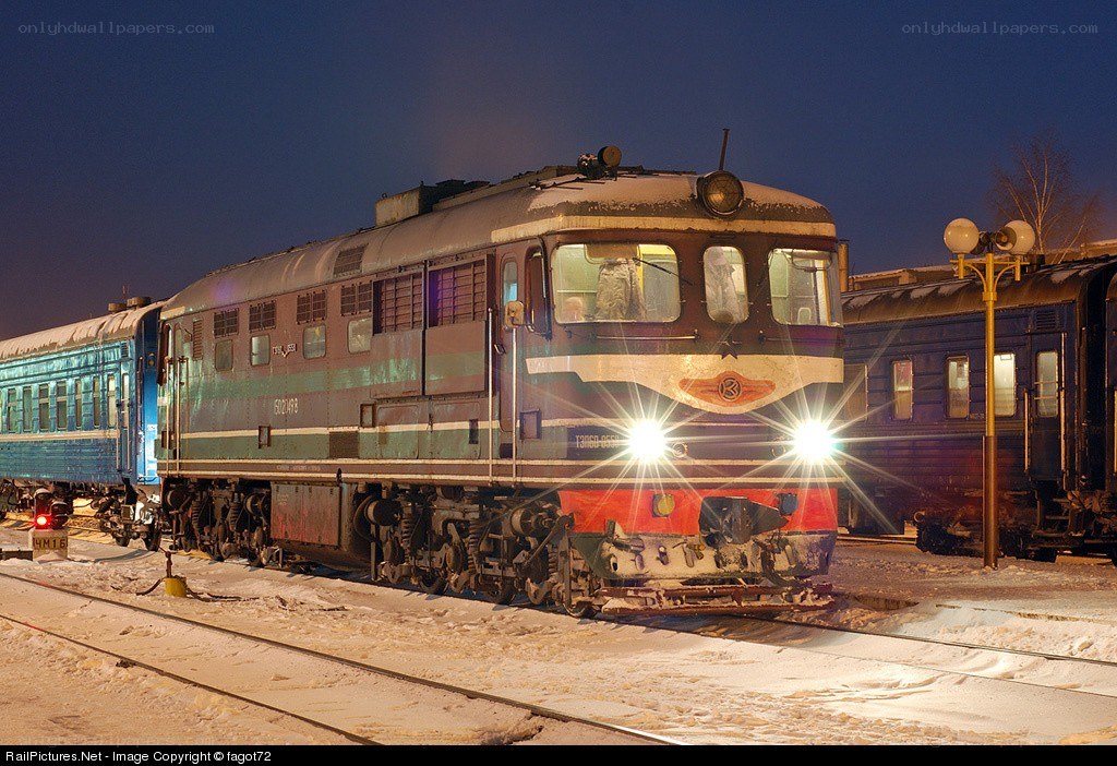 Train at night in snow