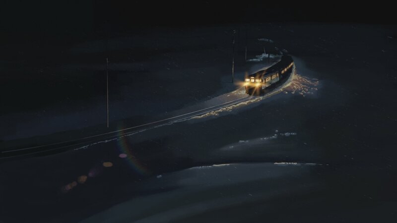 Train at night in snow