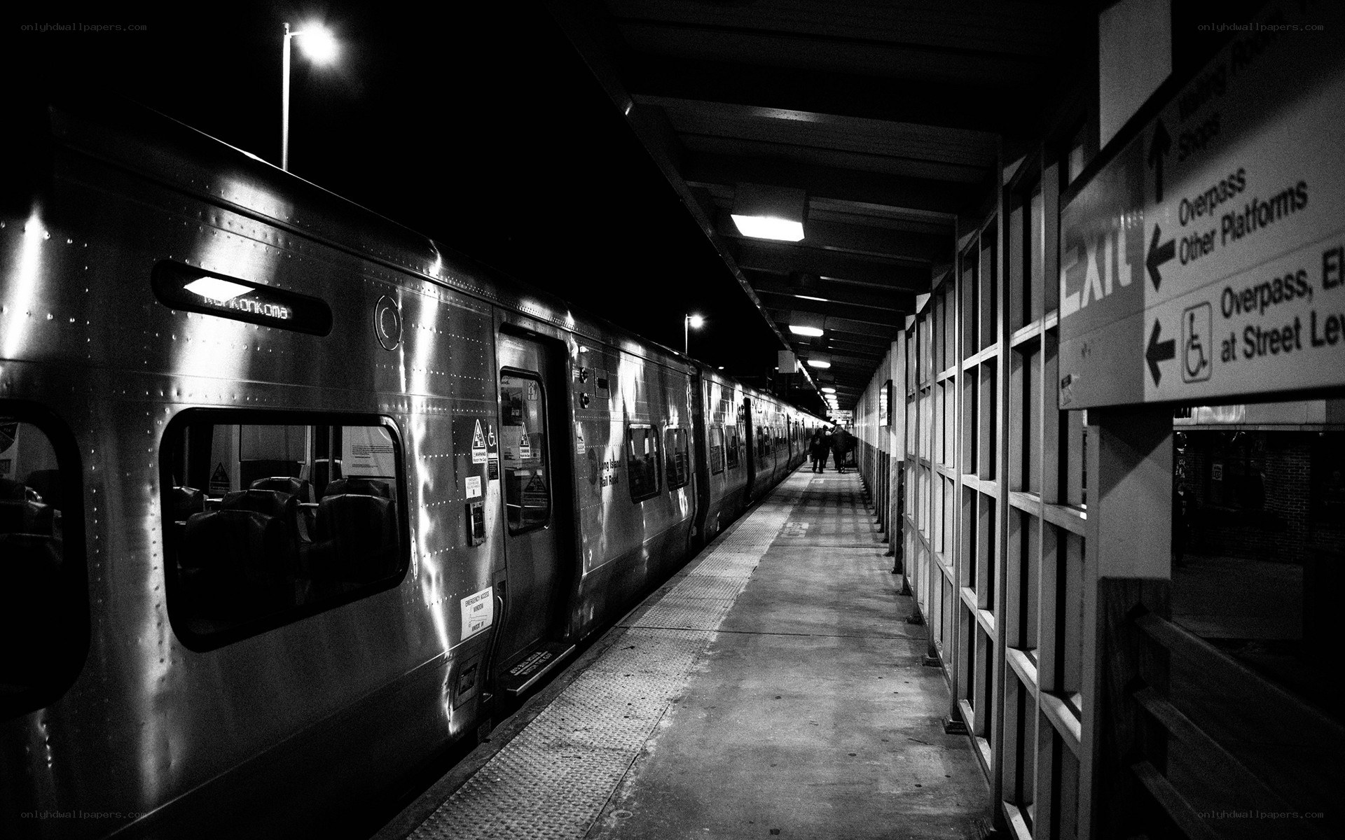 Train at night on platform