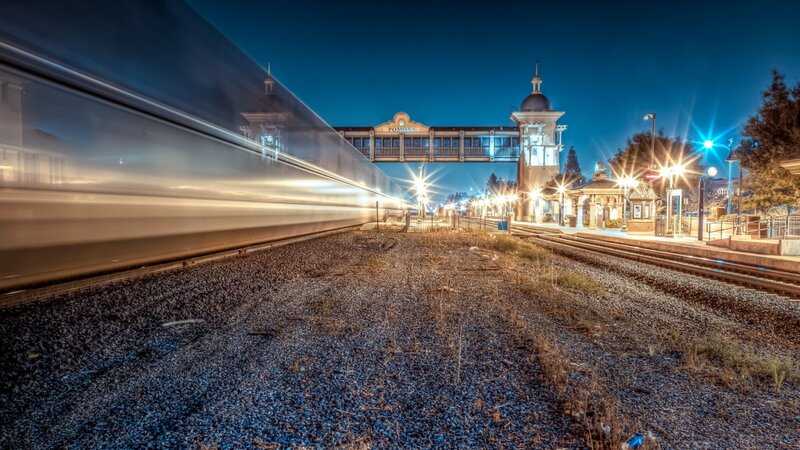Train at Night Station — Blue, Dramatic
