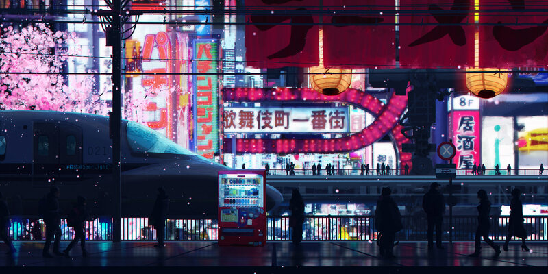 Train at Night Station — Pink