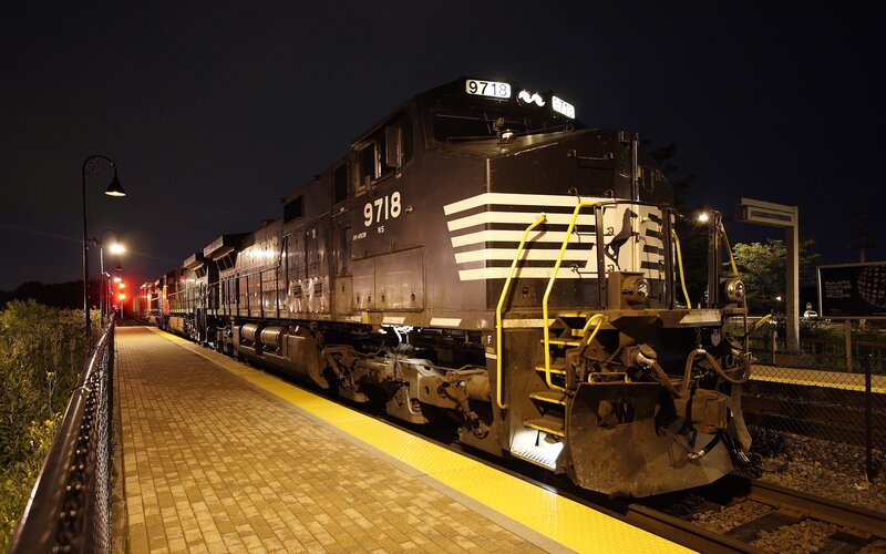 Train at night station