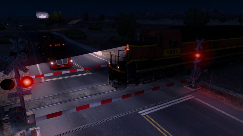 Train at Railroad Crossing — Black, Dark