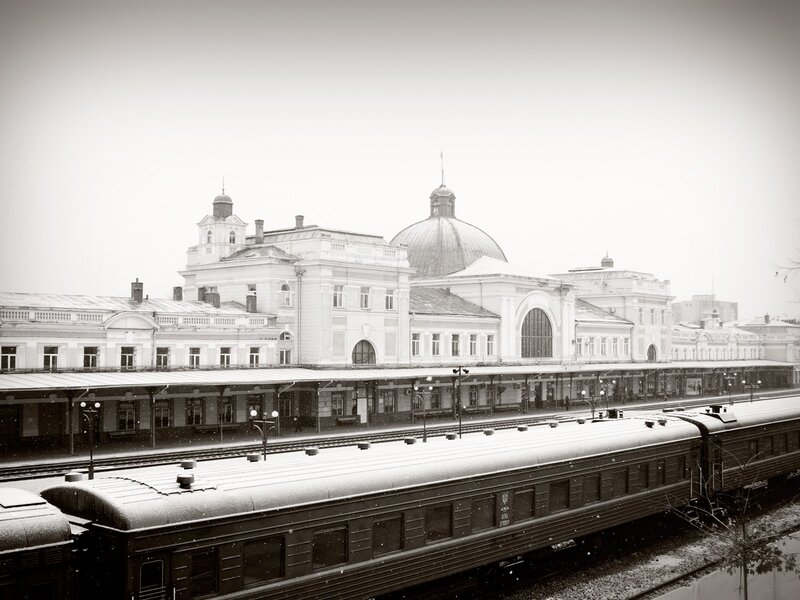 Train at Snowy Station — Black, Serene