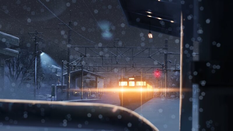 Train at Snowy Station — Blue, Serene, Cold