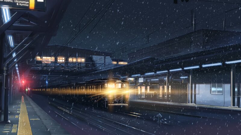 Train at Snowy Station — Blue, Serene, Quiet