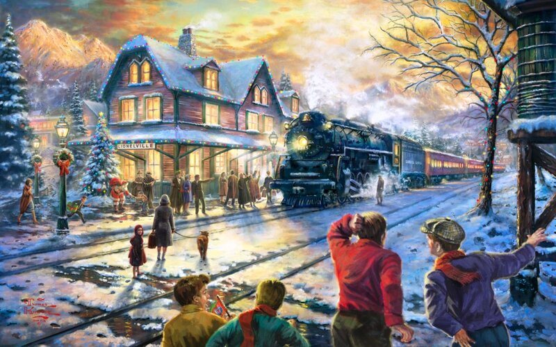 Train at Snowy Station — Blue