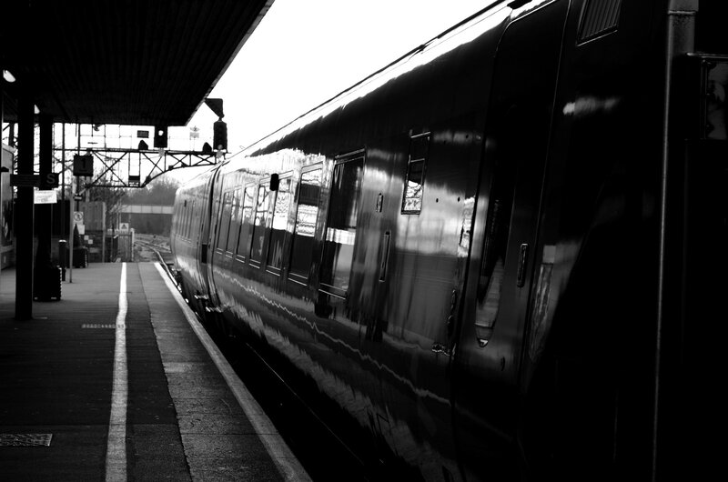 Train at Station Platform — Black, Dramatic, Morning