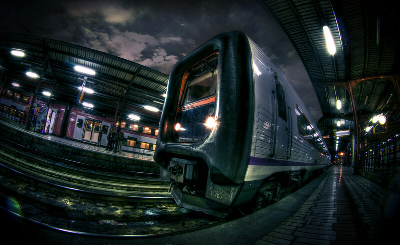 Train at Station Platform — Black, Dramatic
