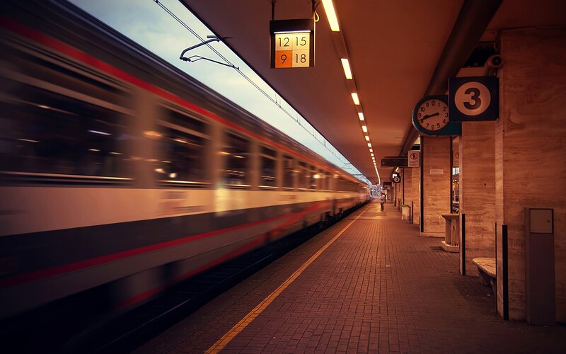 Train at Station Platform — Brown