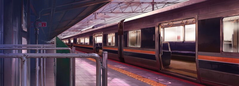 Train at Station Platform — Purple