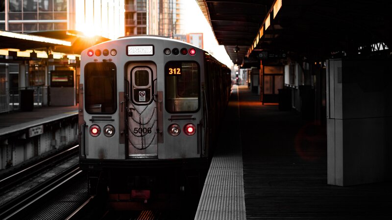 Train at Subway Station — Gray, Dramatic