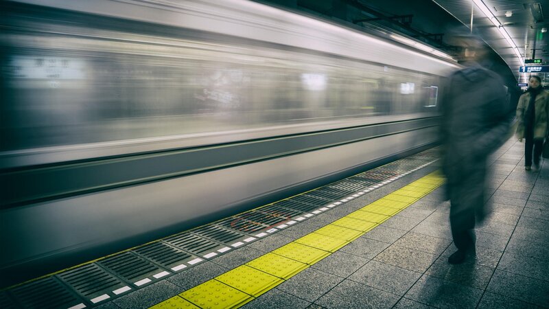 Train at Subway Station — Gray