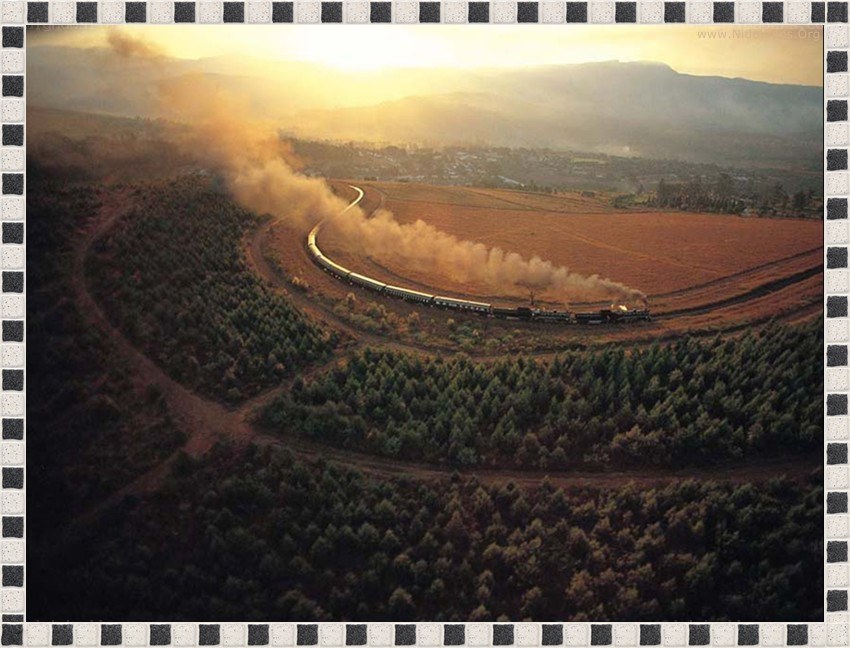 Train at sunset in the countryside