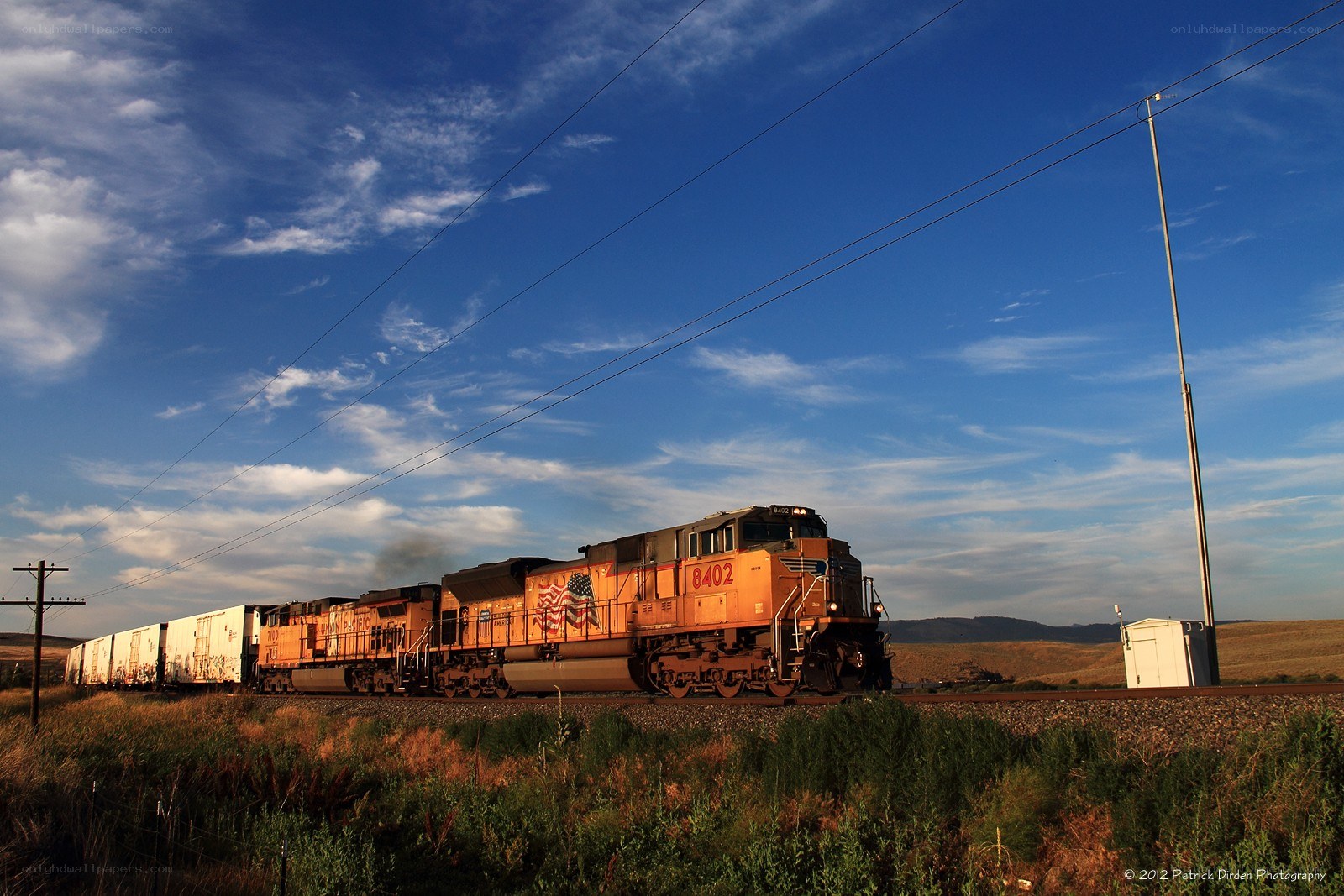 Train at sunset in the countryside