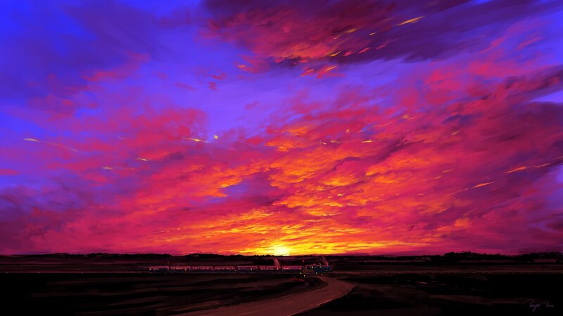 Train at Sunset — Purple